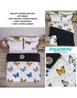 ETE HOMETEX ÇİFT KİŞİLİK WELSOFT UYKU SETİ KELEBEK ANTRASİT 8696474231862